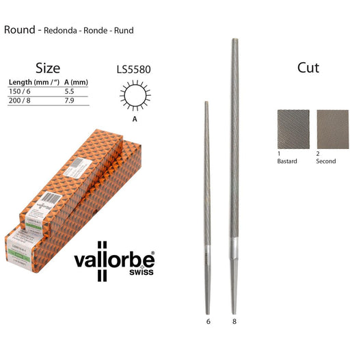 Vallorbe Swiss Eco Range Machinist-Engineers Files-Round LS5580-Cuts 1-2 - Otto Frei
