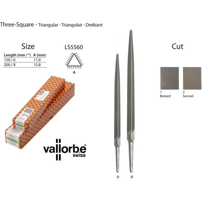 Vallorbe Swiss Eco Range Machinist-Engineers Files-Three-Square LS5560-Cuts 1-2 - Otto Frei