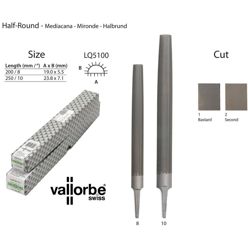Vallorbe Swiss Machinist-Engineers Files-Half-Round LQ5100-Cuts 1-2 - Otto Frei