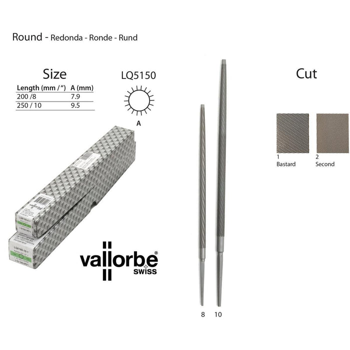 Vallorbe Swiss Machinist-Engineers Files-Round LQ5150-Cuts 1-2 - Otto Frei
