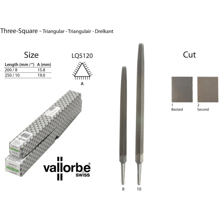 Vallorbe Swiss Machinist-Engineers Files-Three Square LQ5120-Cuts 1-2 - Otto Frei