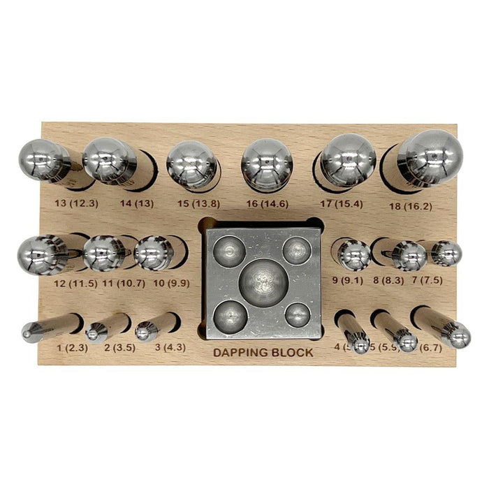 Value Line Matched Dapping Punch Set of 18 & Block With 17 Hemispheres  - Otto Frei