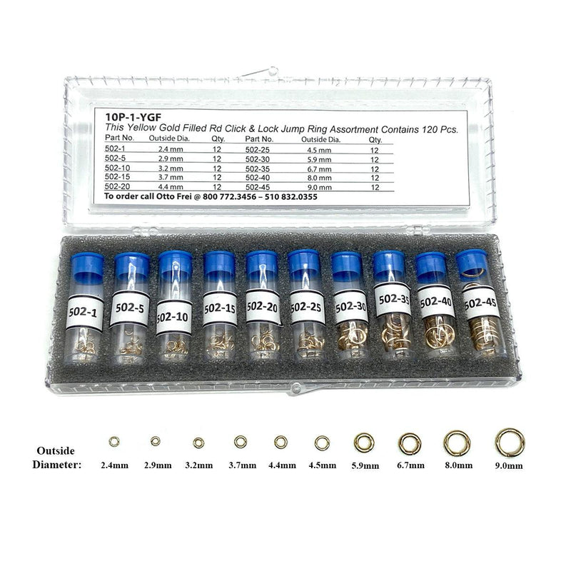 Yellow Gold Filled Round Click & Lock Jump Ring Assortment-Heavyweight-120 Pieces - Otto Frei