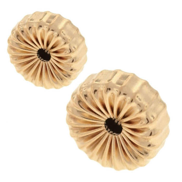 Yellow Gold Filled Roundel Fluted Bead with Two Holes - Pack of 10 - Otto Frei